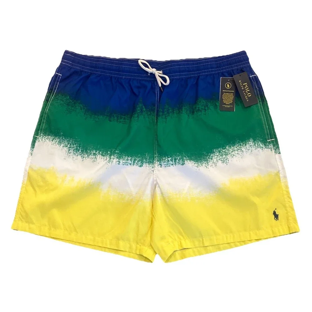 NWT Polo Ralph Lauren Men 1XB Wellness Club Swim Shorts Pony Blue Green Yellow